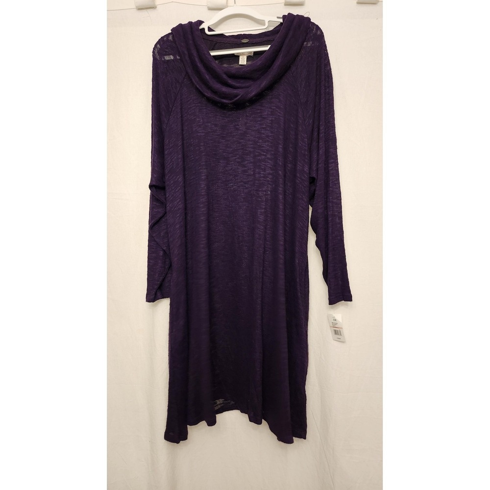 Cupio Woman Sweater Womens 3X Purple Cowl Neck Knit‎ Long Sleeve Tunic NWT